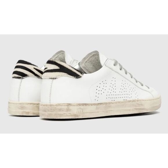 NWOT P448 Queens John Low Top White Sneakers Zebra Animal Calf Hair, $245 - Picture 3 of 10